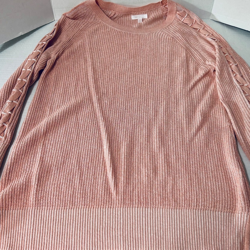 LC Conrad pink/peach sweater, with details up the sleeves , size L